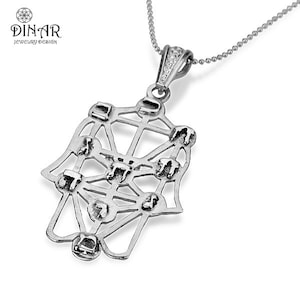 Silver hamsa kabbalah pendant ten sephiroth sterling silver hamsa necklace , bar mitzvah kabbalah pendant hebrew letters made in israel
