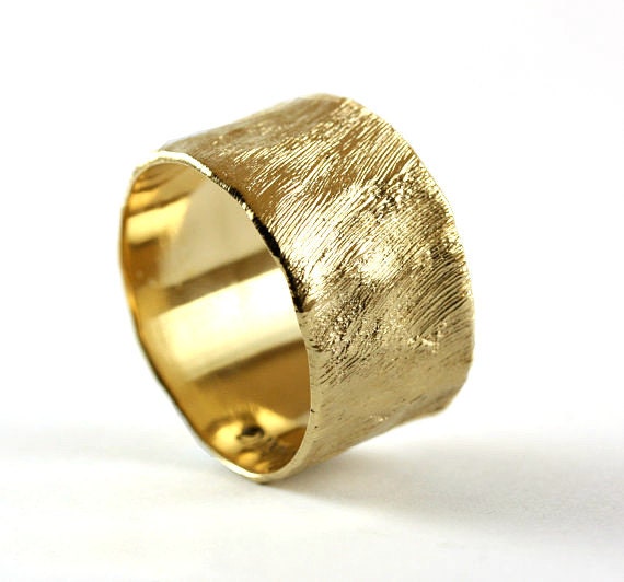 Large gold ring Handmade Rustic men ring 14k yellow Gold