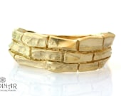 Jerusalem wall wide wedding band 14k solid gold , organic rustic handmade unique unisex gold thick wedding ring ,made in Israel