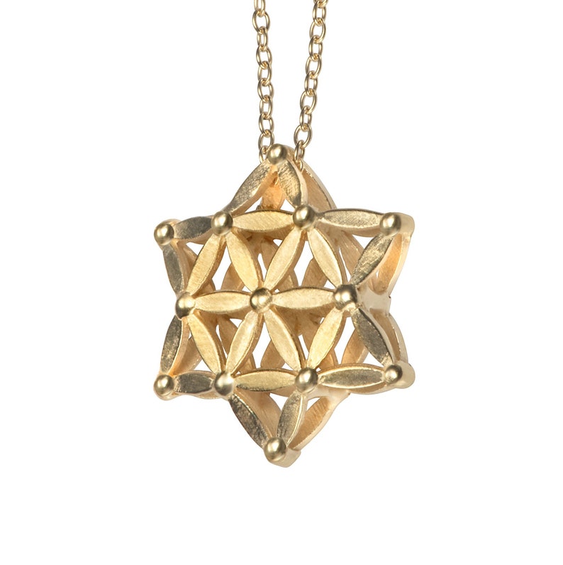 Flower of life Jewish star of david pendant ,14k gold magen david jewish holiday gift, bat mitzvah gift, bar mitzvah religious gold necklace image 1