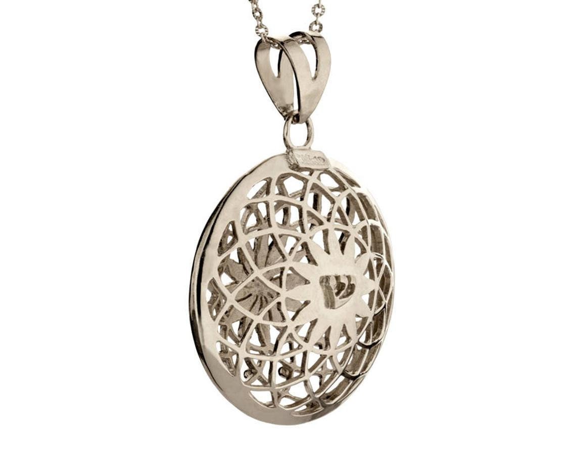 Pewter Mandala With Feathers Pendant - 2-3/4" X 1-3/8" Southwestern Style Jewelry With 7mm Bail - View #6