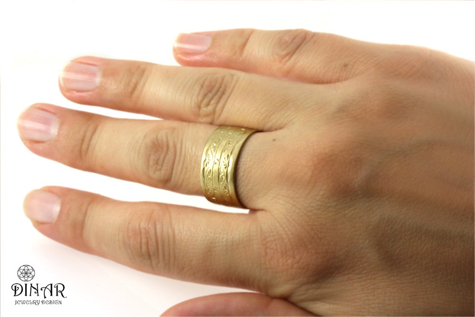 18k Gold Engraved Vintage Pattern Wide Men's Wedding Ring | Etsy