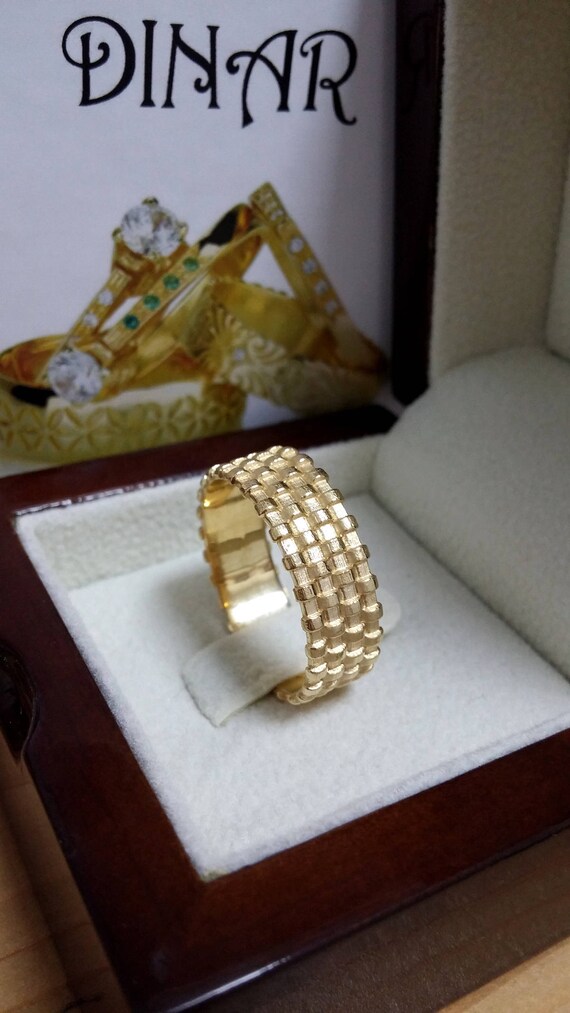 Anillo tejido banda de hombres de oro banda de bodas de oro