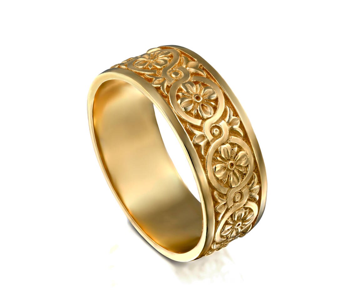 Celtic Knot wedding gold ring 14k solid gold mens band wide | Etsy