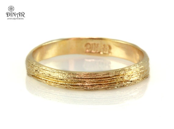 14k Yellow Gold Ring Women s Textured Wedding Band Tree Bark