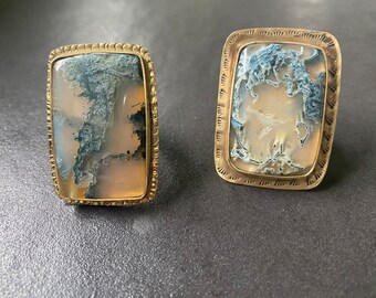 square moss agate & brass statement rings.  10.5 7