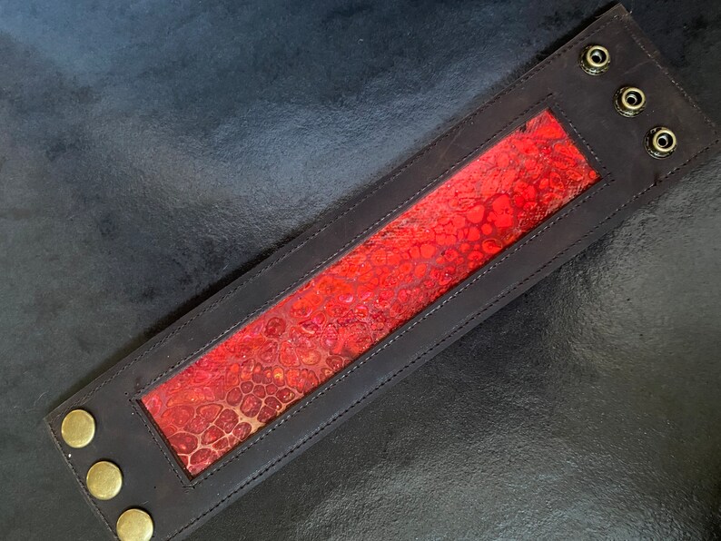 Large Unisex Brown Leather Cuff Bracelets With Psychedelic Inset. Etsy UK