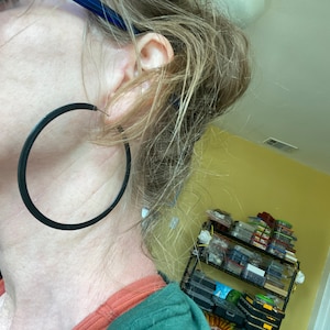 rustic 3inch & 4inch black patina copper hoop earrings.  silver posts.