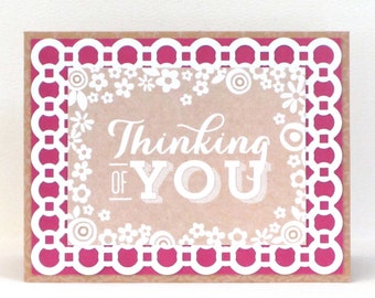 Thinking of You Card -Greeting Card -Note Card -Blank Inside -Hand Made Card -Stay in Touch Card -Friendship Card -Pink Card -All Occasion
