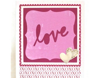 Handmade Love Card -Love and Hearts Card -Valentine Hearts Card -XOXO Card -Romantic Card -With Love -Blank Inside with Envelope