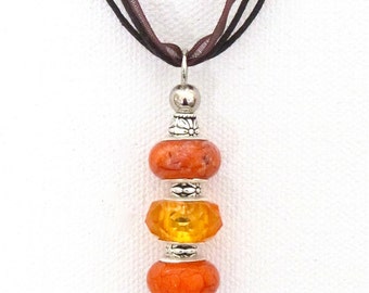 Pendant Necklace -Bead Pin Necklace -European Style Beads -Bead Stack Necklace -Glass Beads -Silver Necklace -Orange Necklace -Holiday Gift