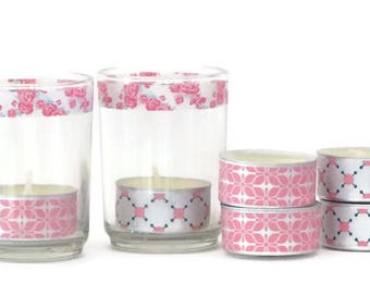 Candle Gift Set - 6 Decorative Tea Light Candles - 2 Clear Glass Candle Holders - 1 Gift Box