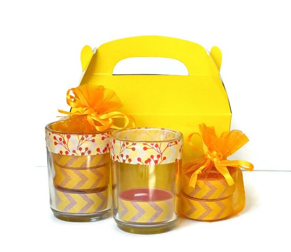 Candle Gift Set -Tea Light Candles -Glass Candle Holders -Autumn Fall Candles -Thanksgiving Candles -Hostess Gift -Teacher Gift - Holiday