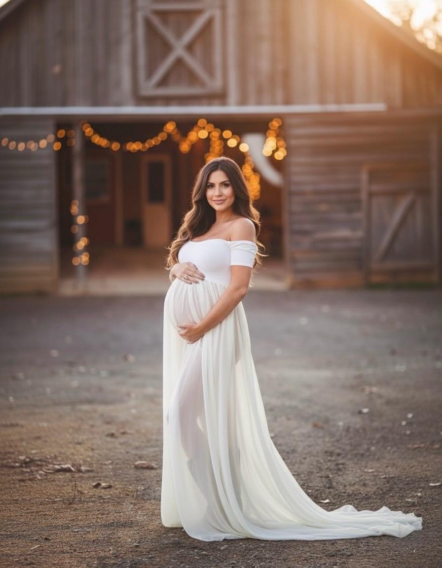 knee length dresses for ladies PinkBlush White Lace Off Shoulder Maternity Photoshoot Gown/Dress main image 1