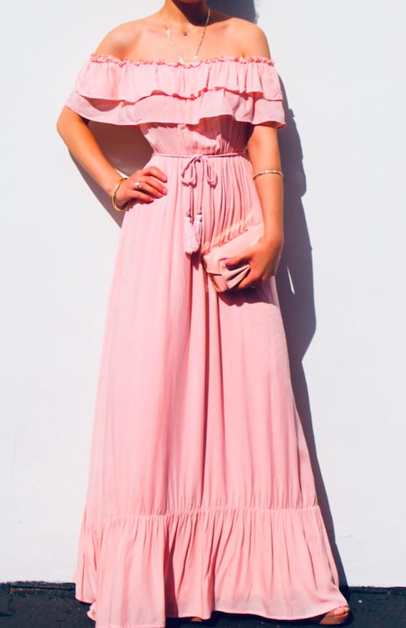 Boho ruffled maxi dress| blush pink maxi dress ruffled