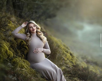 Turtleneck Maternity dress, High Neck maternity dress for photoshoot, long sleeve maternity dress