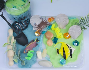 Ocean play dough to go, fish play dough, playdough jar, playdough kit, kids play dough kit, ocean playdough kit, playdough kit