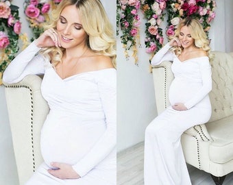 Winter maternity gown, long sleeve maternity dress, baby shower dress, long maternity dress, fitted long maternity dress