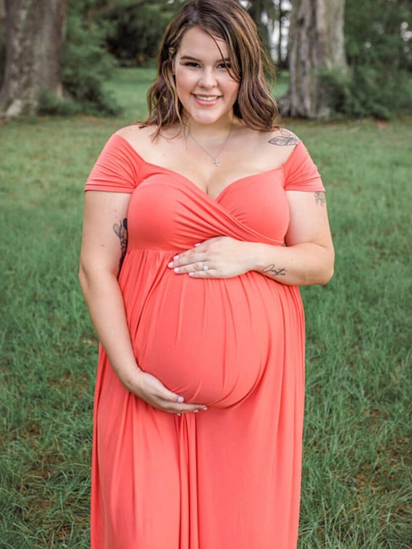 slim fit dress slacks Momyknows Ruffle High Waist Falbala Long Sleeve Plus Size Baby Shower Maternity Midi Dress Apricot / XL