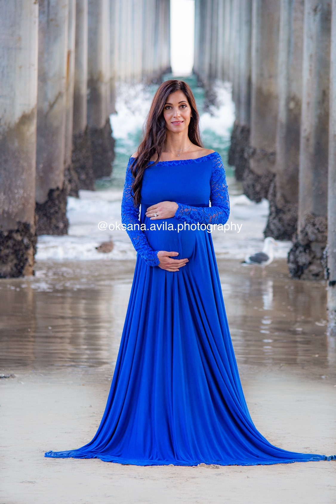 blue maternity dress