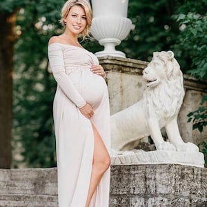 Maternity dress for photoshoot, open leg maternity dress, long sleeve maternity dress, baby shower dress