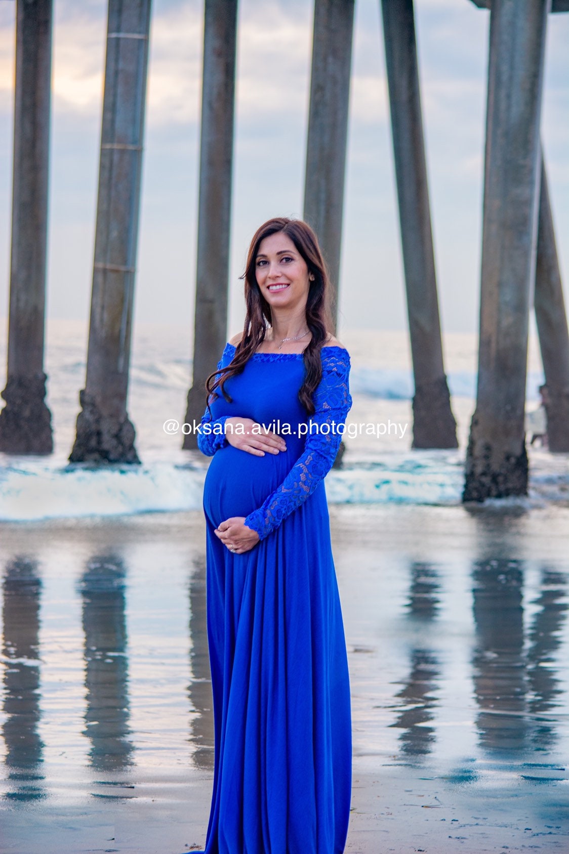 chinese dress ladies PinkBlush Navy Blue Lace Mesh Overlay Maternity Maxi Dress