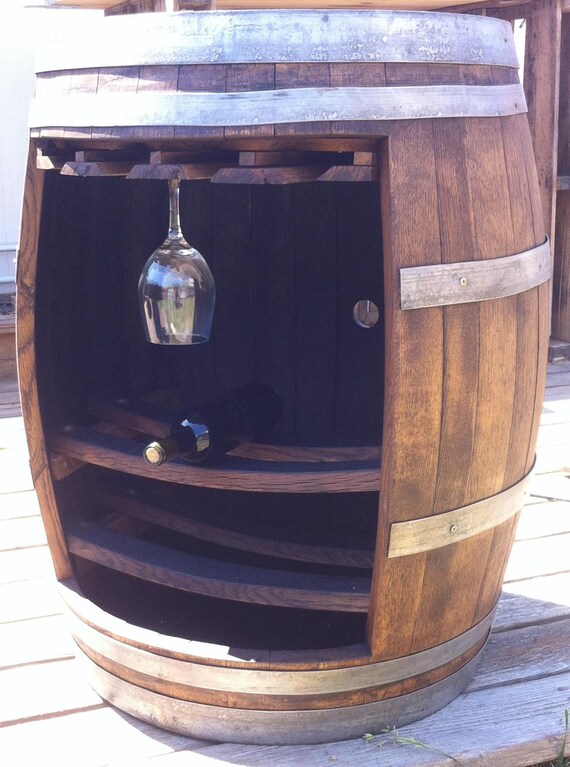 Items similar to Wine barrel bottle and glass holder on Etsy
