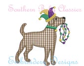 Mardi Gras Dog Beads Jester Hat Labrador Lab Dog Vintage Blanket Stitch Applique Design File for Embroidery Machine Instant Download Boy