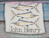 Marlin Sailfish Fish Vintage Bean Stich Embroidery Design File for Embroidery Machine Monogram Nautical Cute Boy Quick Stitch