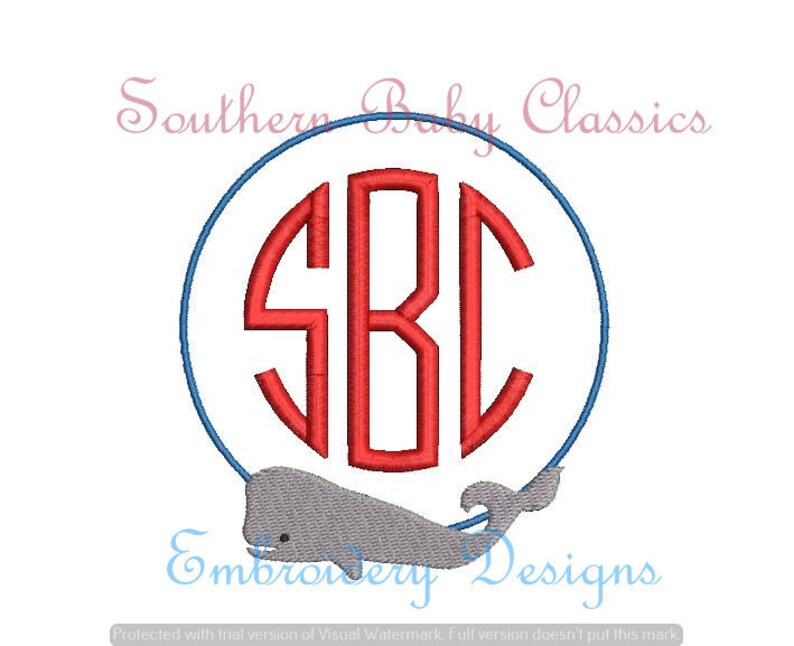 Whale Boy Monogram Frame Nautical Preppy Digital Embroidery Image 0