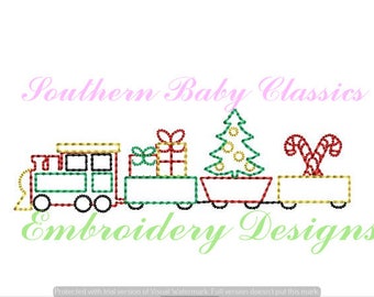 Train Christmas Tree Presents Candy Cane Design Vintage Quick Stitch File for Embroidery Machine Instant Download Boy Heirloom Toy