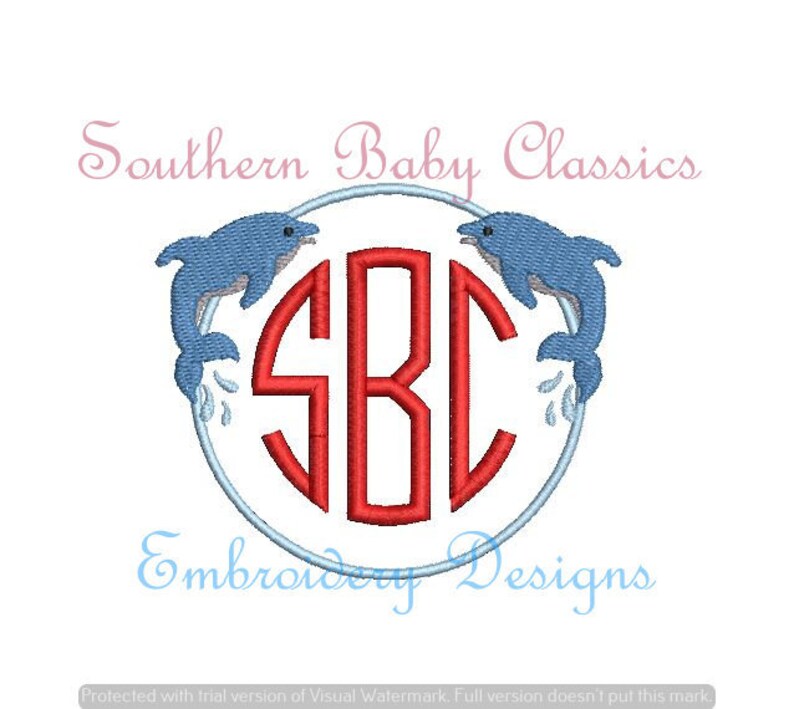 Dolphin Monogram Frame Nautical Preppy Digital Embroidery Image 0