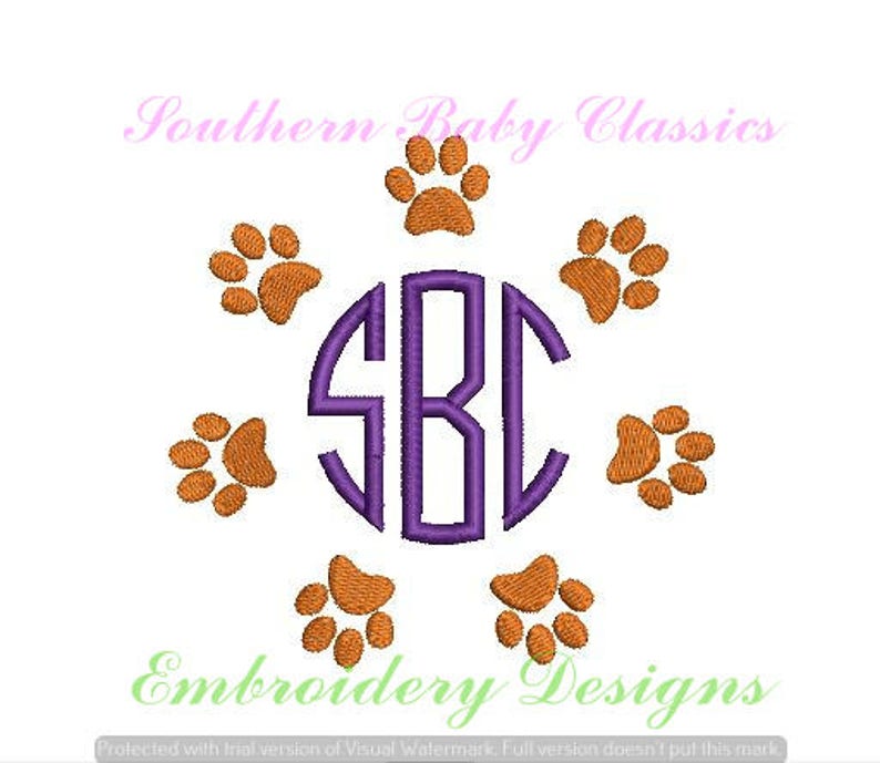 Tiger Paw Circle Monogram Frame Mini Fill Stitch Design File For Embroidery Machine Instant Download Cute Baby Girl Boy