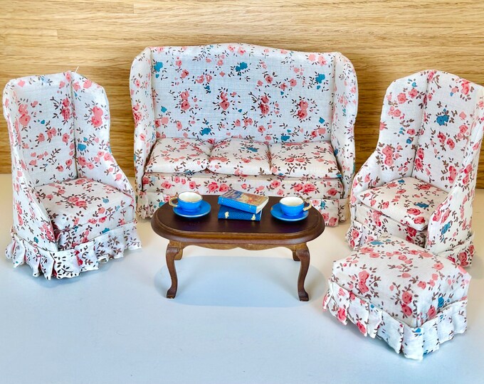 VINTAGE Cottagecore Spring Floral 1:12 Dollhouse Upholstered Couch Set ...