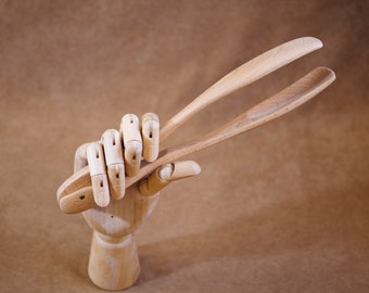 Beech Serving Tongs with Two Square-tip Spoons
