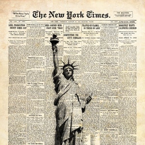 Statua della Libertà National Monument su carta del New York Times. Stampa murale di New York 8x10. Download digitale.