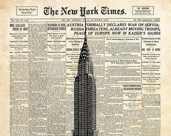 Chrysler Building on New York Times paper. NYC wall art print 8x10. Digital download.