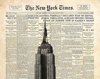 Empire State Building on New York Times paper. NYC wall art print 8x10. Digital download.