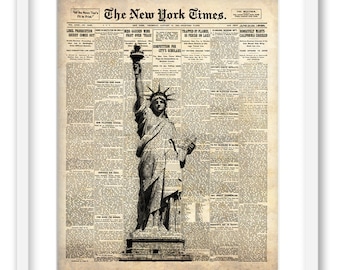 Statue of Liberty on New York Times Paper. NYC Wall Art Free