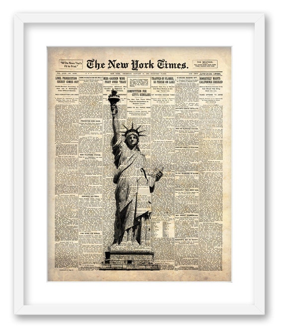 Poster New York NY Times Square  Statue of Liberty Night Art Print 224