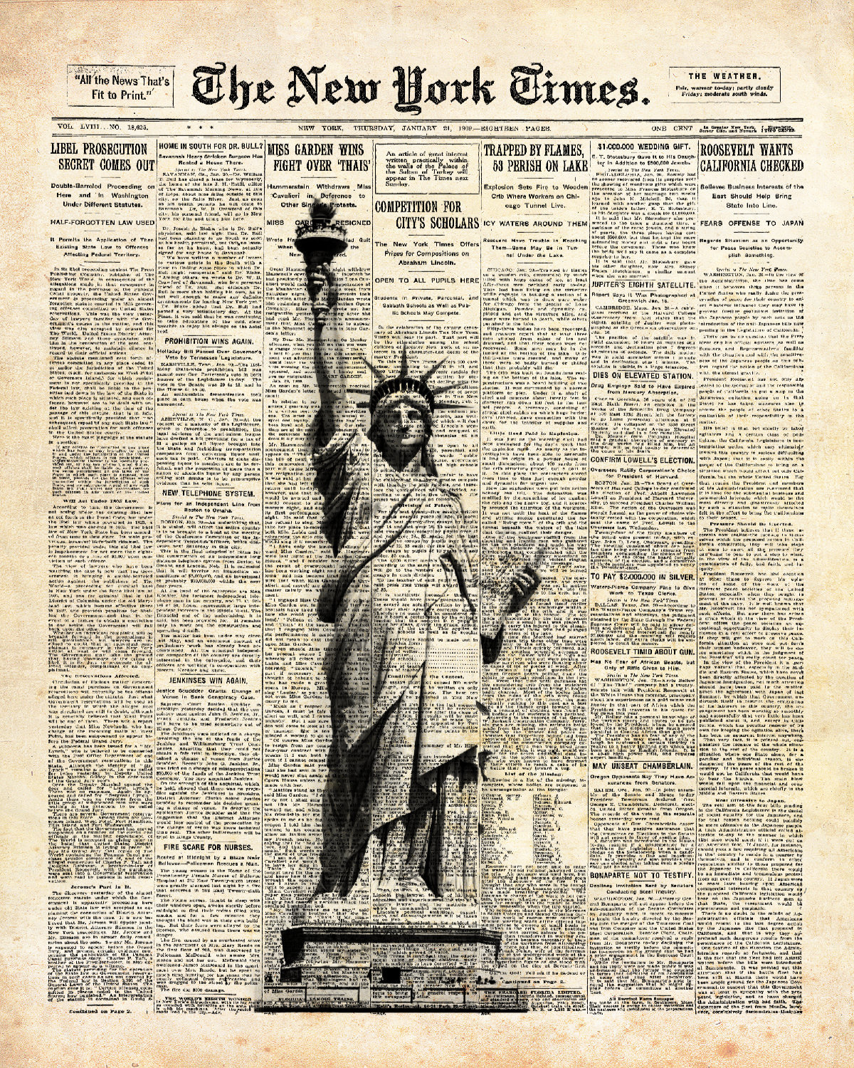 Statue of Liberty National Monument on New York Times Paper. Etsy UK
