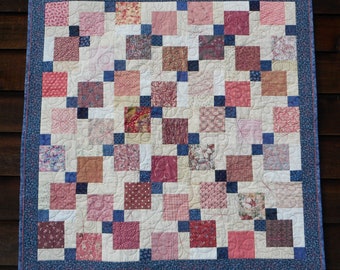 Patchwork Baby Quilt, Floral Calico, Vintage Farmhouse Decor