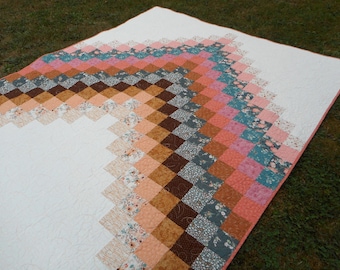 Handmade Queen Floral Quilt: Peach, Teal, Cream - Southern Charm Design