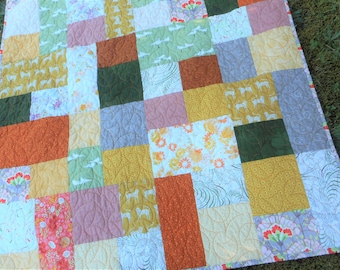 Boho Patchwork Baby Quilt, Minky Backing, Seagull Snow Leopard Throw