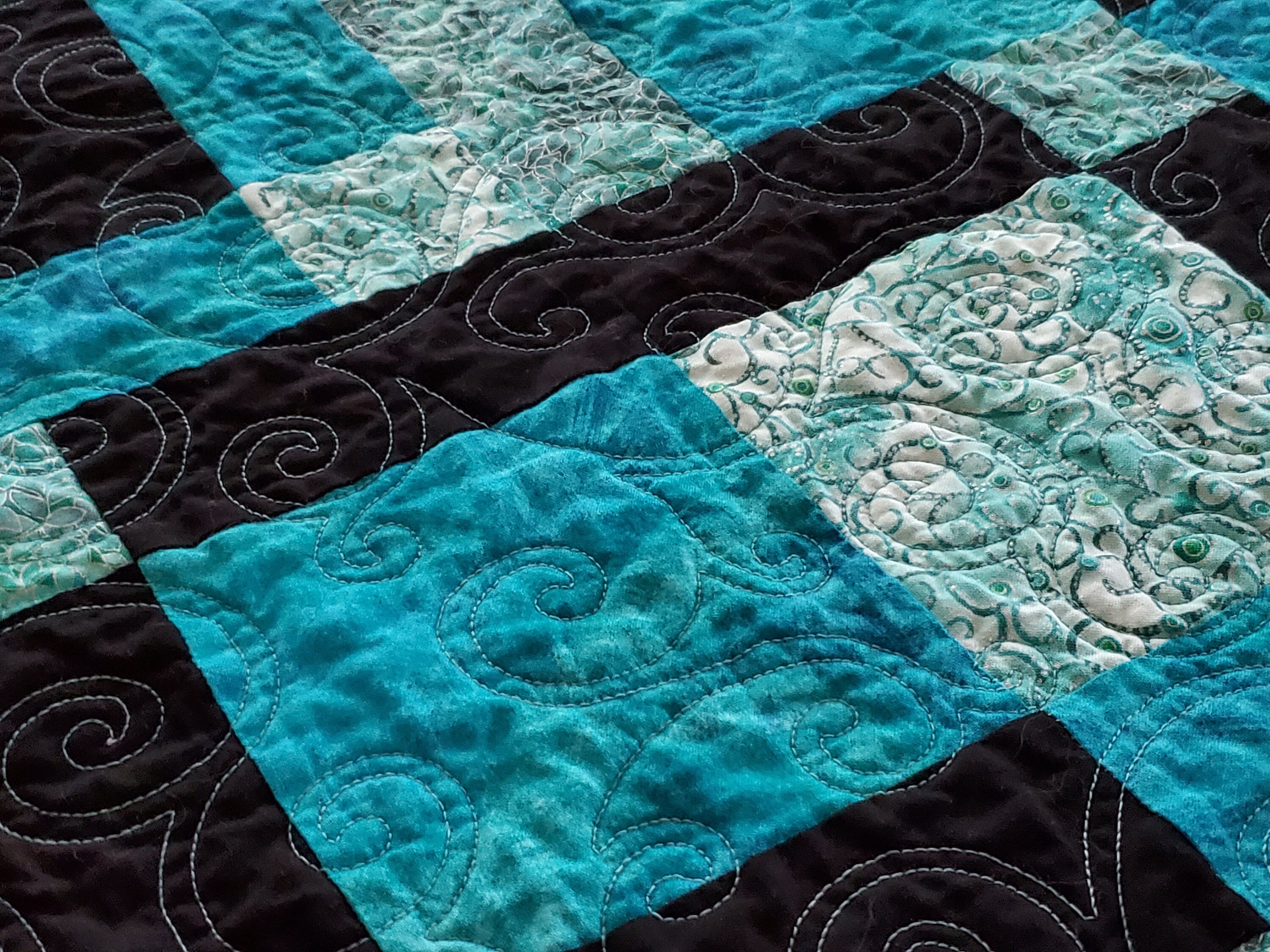Handmade Turquoise and Black Patchwork Quilt, Modern Lap Throw - Etsy