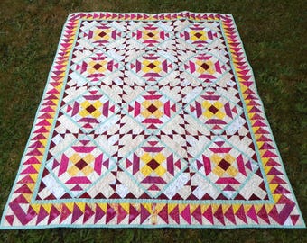 Floral Lap Quilt: Bright Pink, Yellow & Turquoise Throw