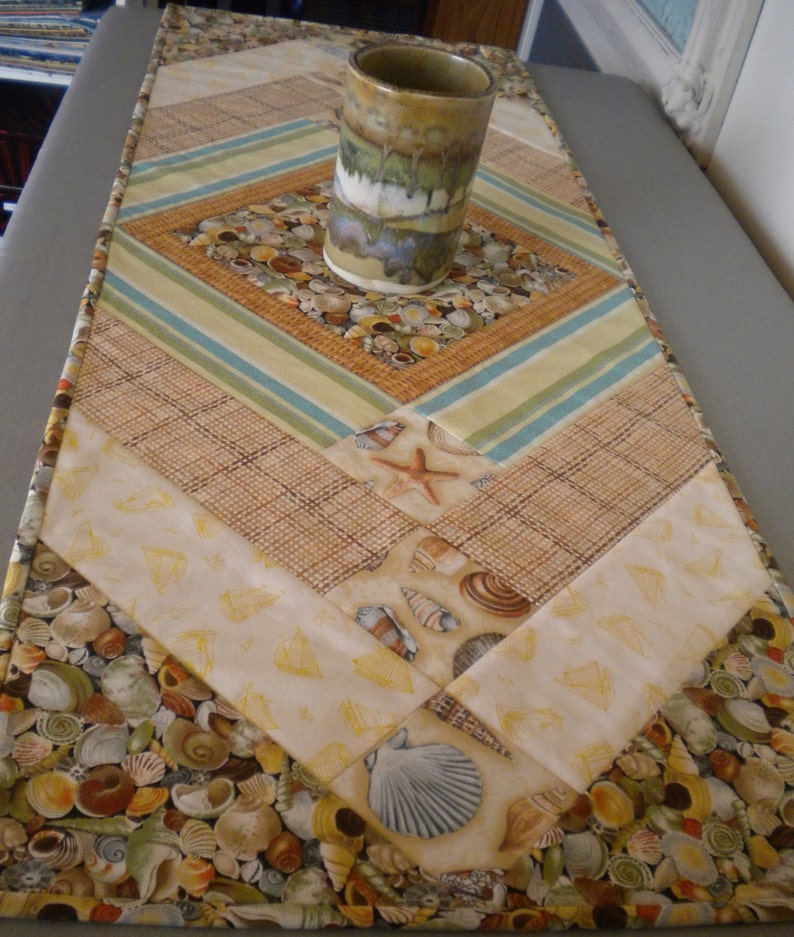 Beach Theme Table Runner seashore shells seaside quilted Etsy