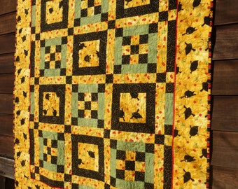 Handmade Crow & Cherry Quilt: Farmhouse Throw Blanket (50x73)