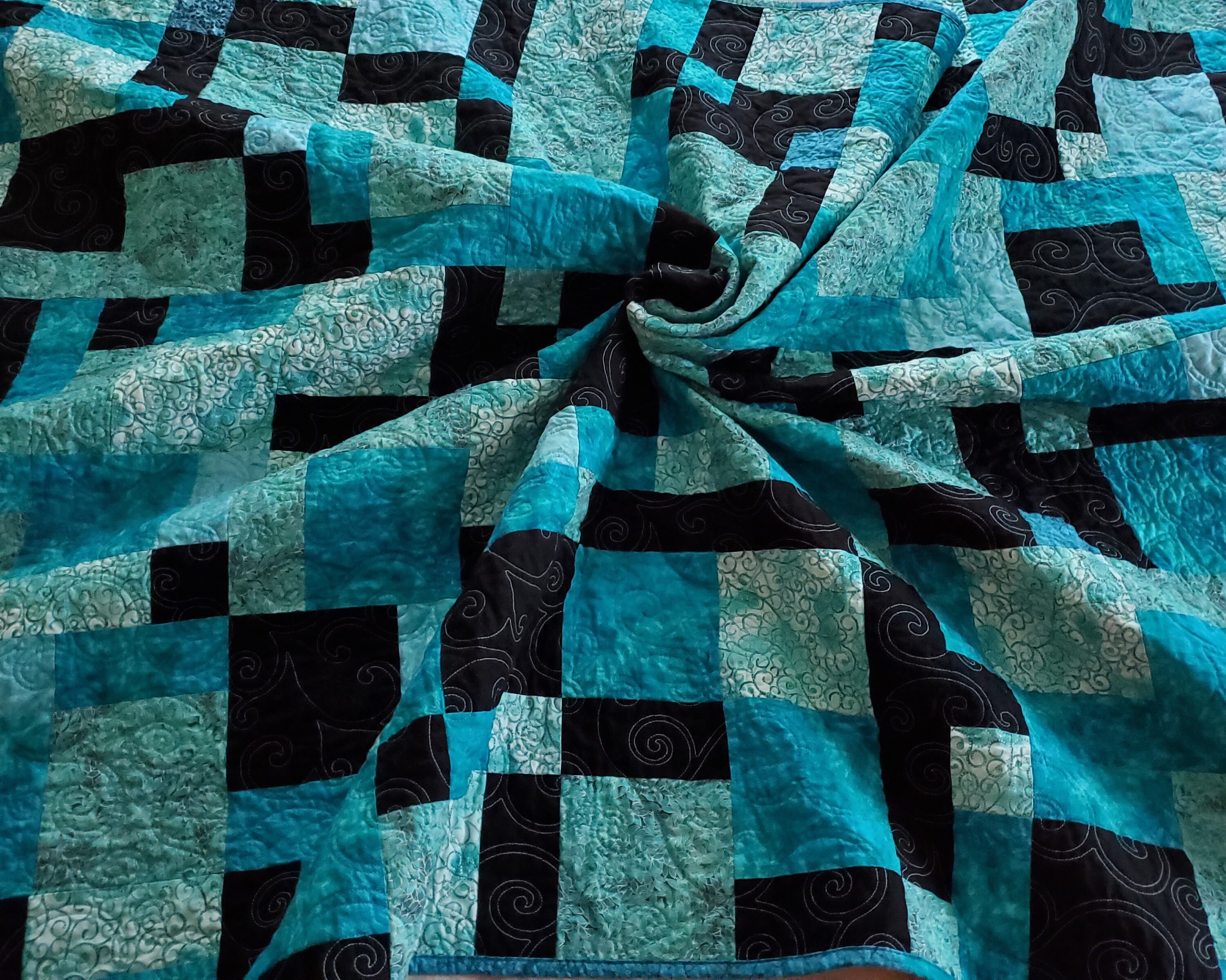 Handmade Turquoise and Black Patchwork Quilt, Modern Lap Throw - Etsy