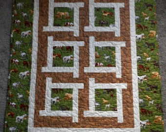 Western theme Horse Baby Quilt, Cowboy Toddler Blanket